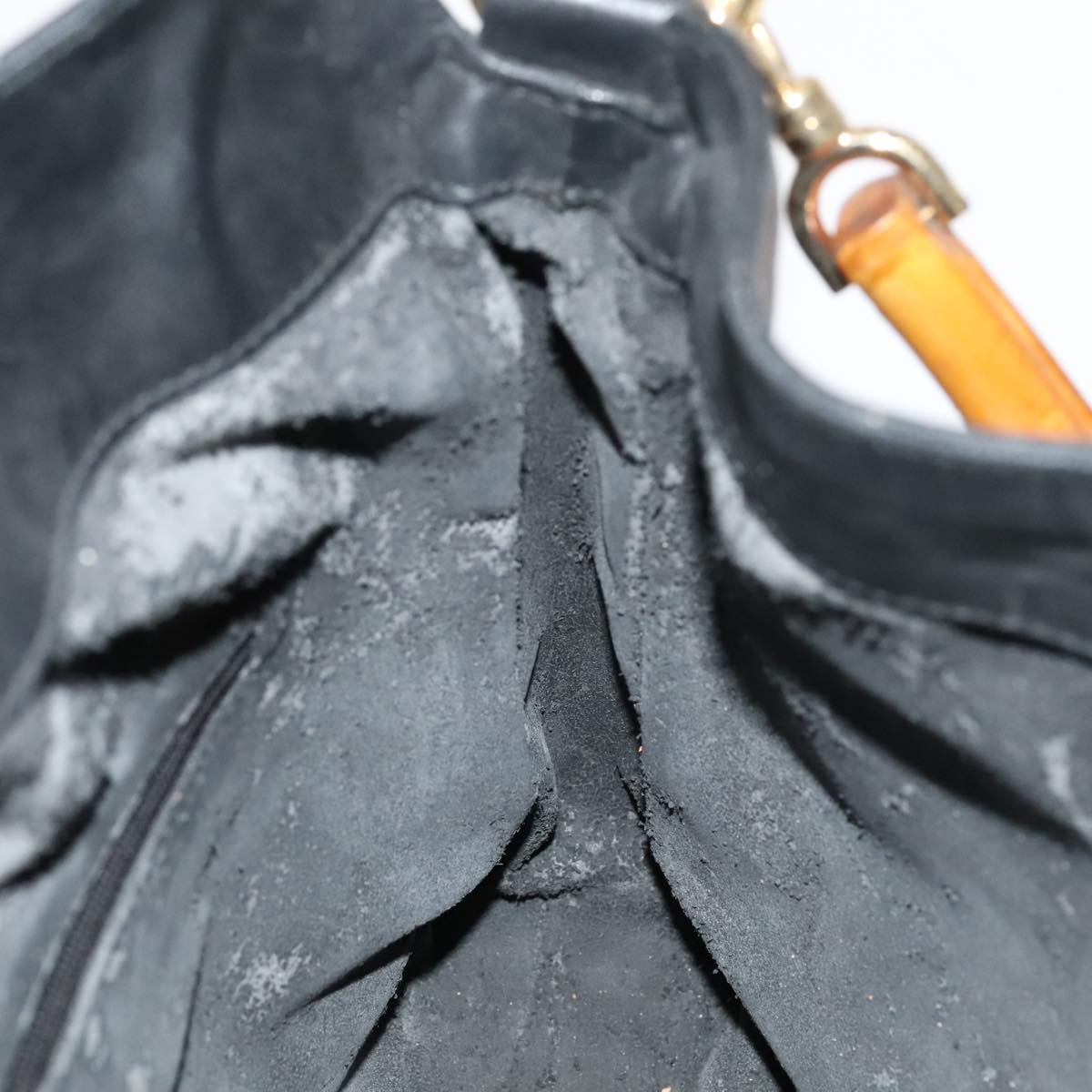 GUCCI Bamboo Hand Bag Leather 2way Black Gold 001 1705 1638 Auth th5549