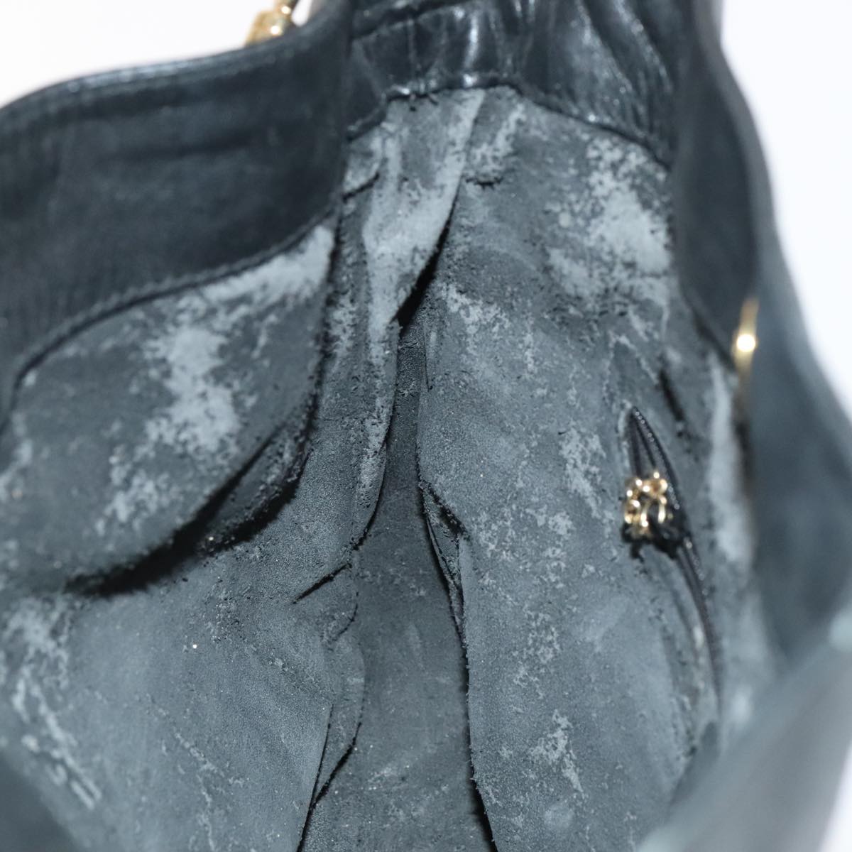 GUCCI Bamboo Hand Bag Leather 2way Black Gold 001 1705 1638 Auth th5549