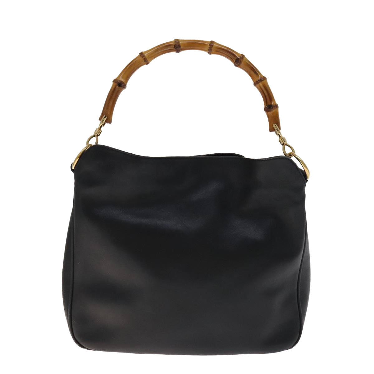 GUCCI Bamboo Hand Bag Leather 2way Black Gold 001 1705 1638 Auth th5549