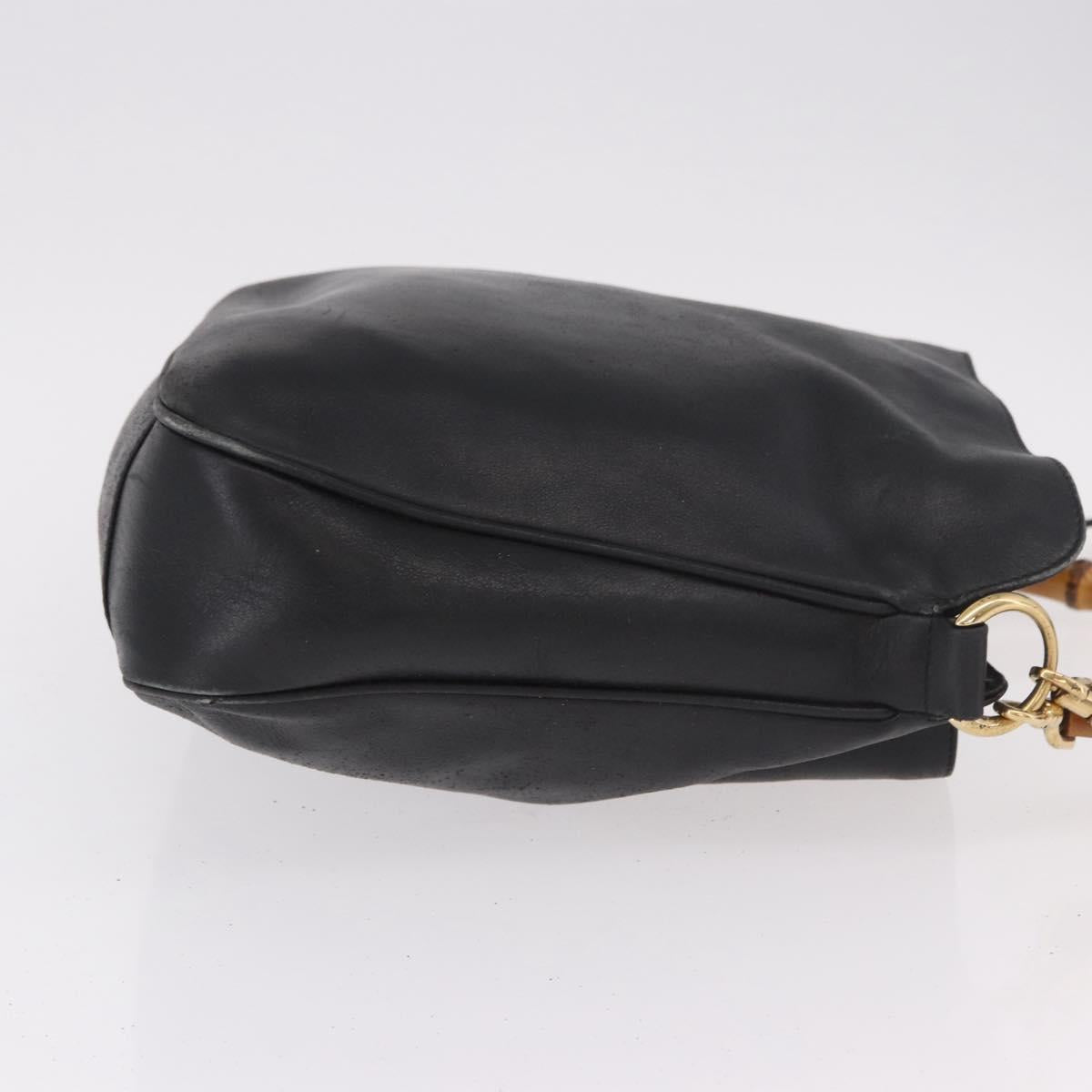 GUCCI Bamboo Hand Bag Leather 2way Black Gold 001 1705 1638 Auth th5549