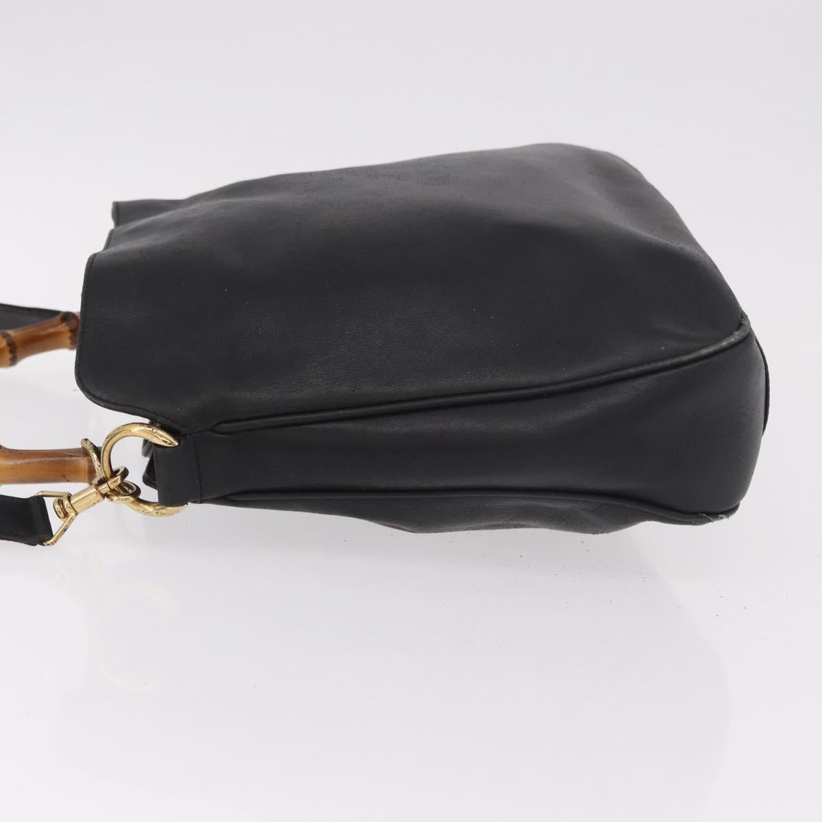 GUCCI Bamboo Hand Bag Leather 2way Black Gold 001 1705 1638 Auth th5549
