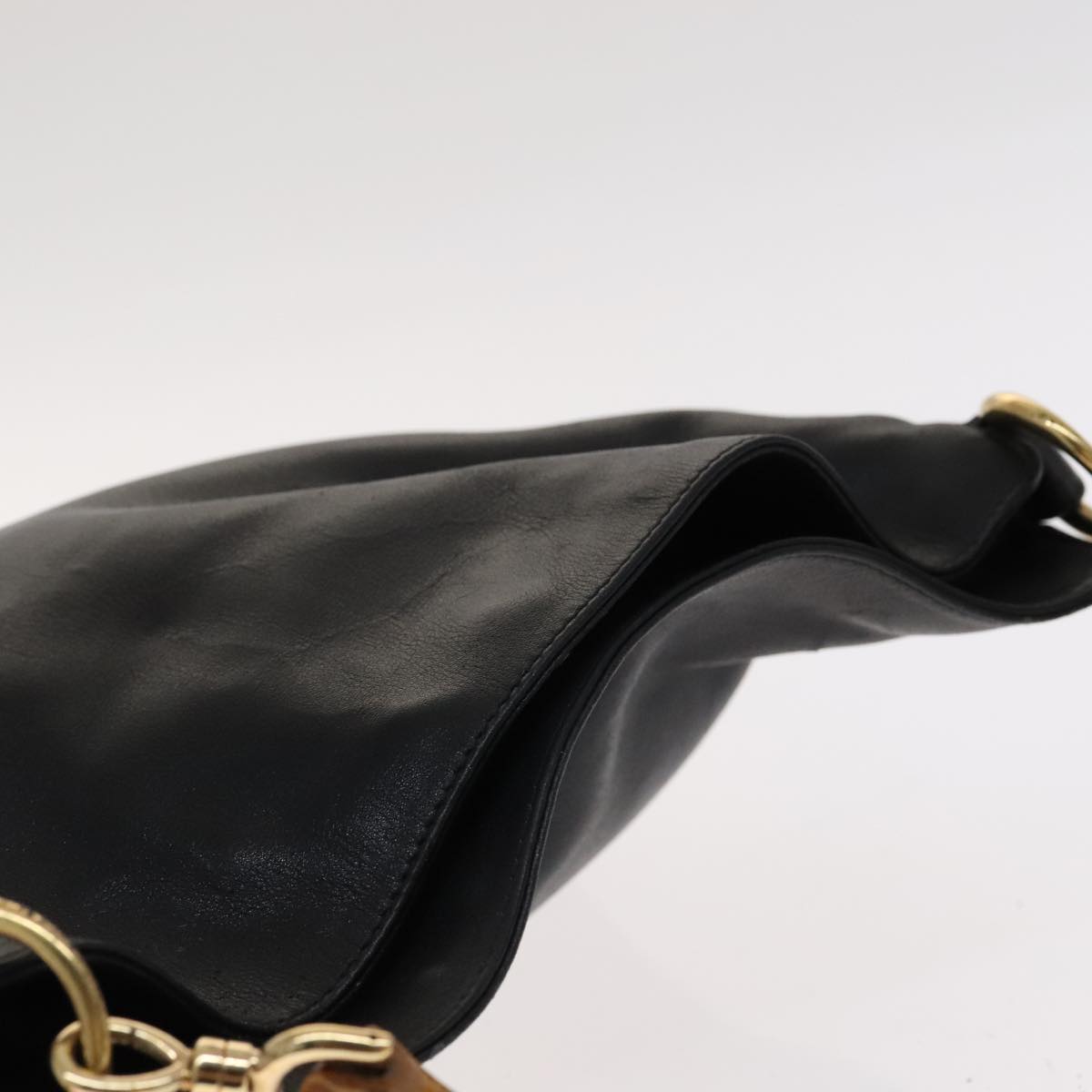 GUCCI Bamboo Hand Bag Leather 2way Black Gold 001 1705 1638 Auth th5549