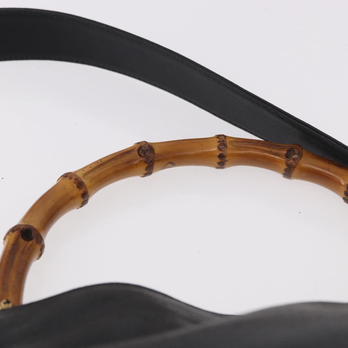 GUCCI Bamboo Hand Bag Leather 2way Black Gold 001 1705 1638 Auth th5549
