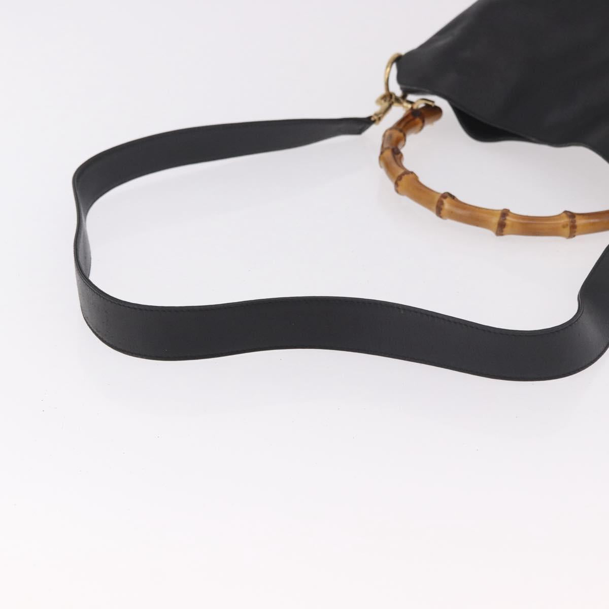 GUCCI Bamboo Hand Bag Leather 2way Black Gold 001 1705 1638 Auth th5549