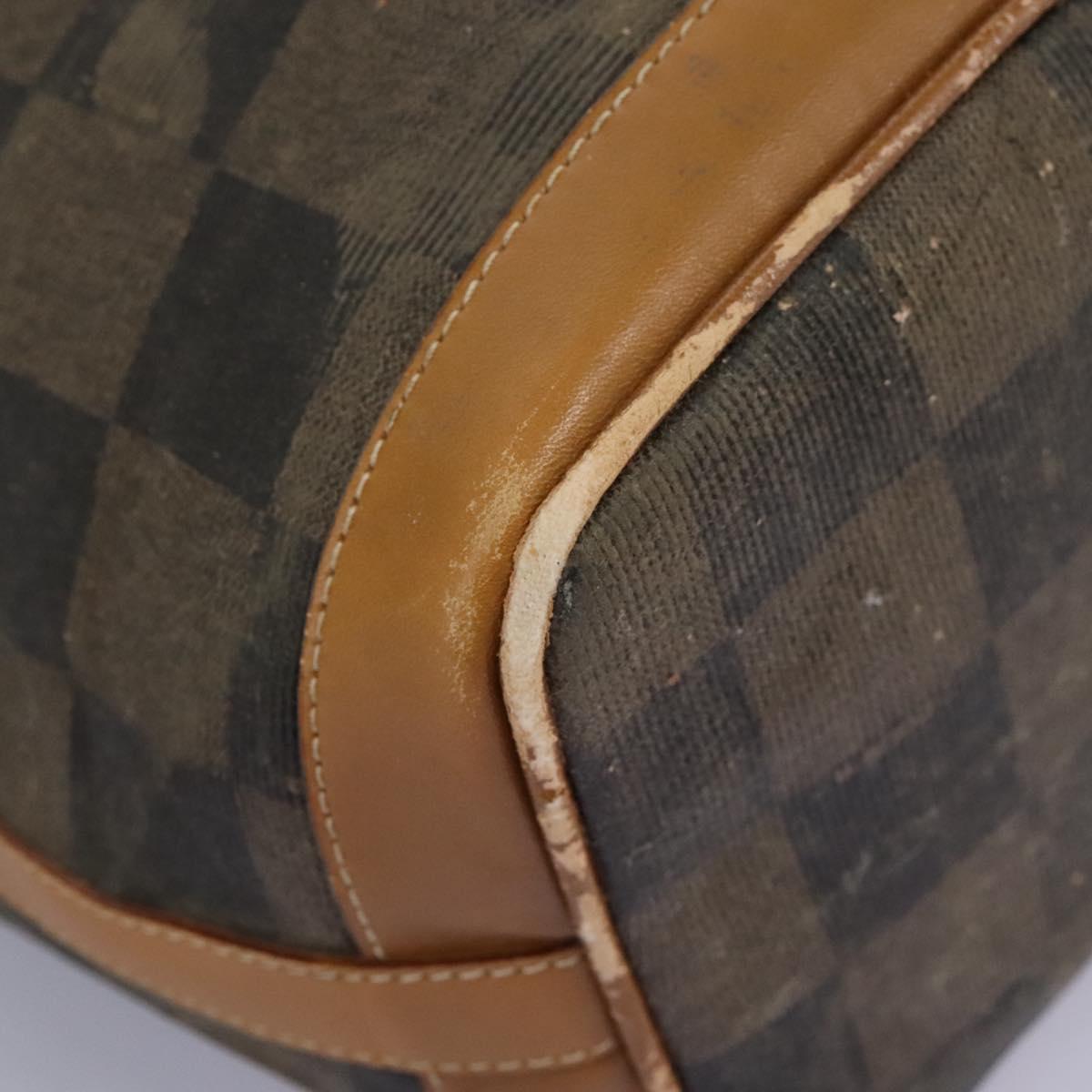 FENDI Pecan Canvas Shoulder Bag PVC Leather Brown Auth th5553