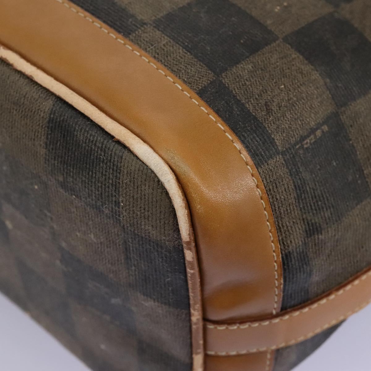FENDI Pecan Canvas Shoulder Bag PVC Leather Brown Auth th5553