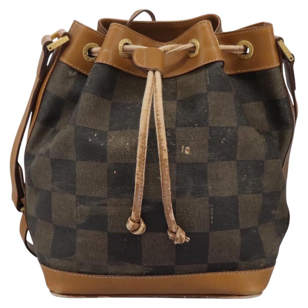 FENDI Pecan Canvas Shoulder Bag PVC Leather Brown Auth th5553