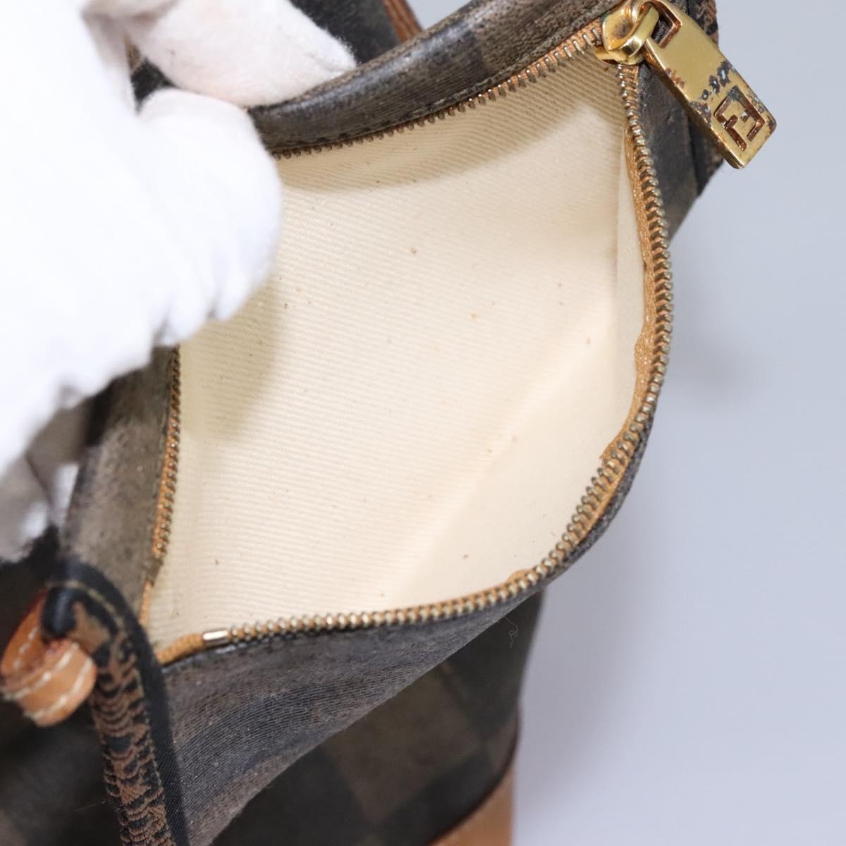 FENDI Pecan Canvas Shoulder Bag PVC Leather Brown Auth th5553