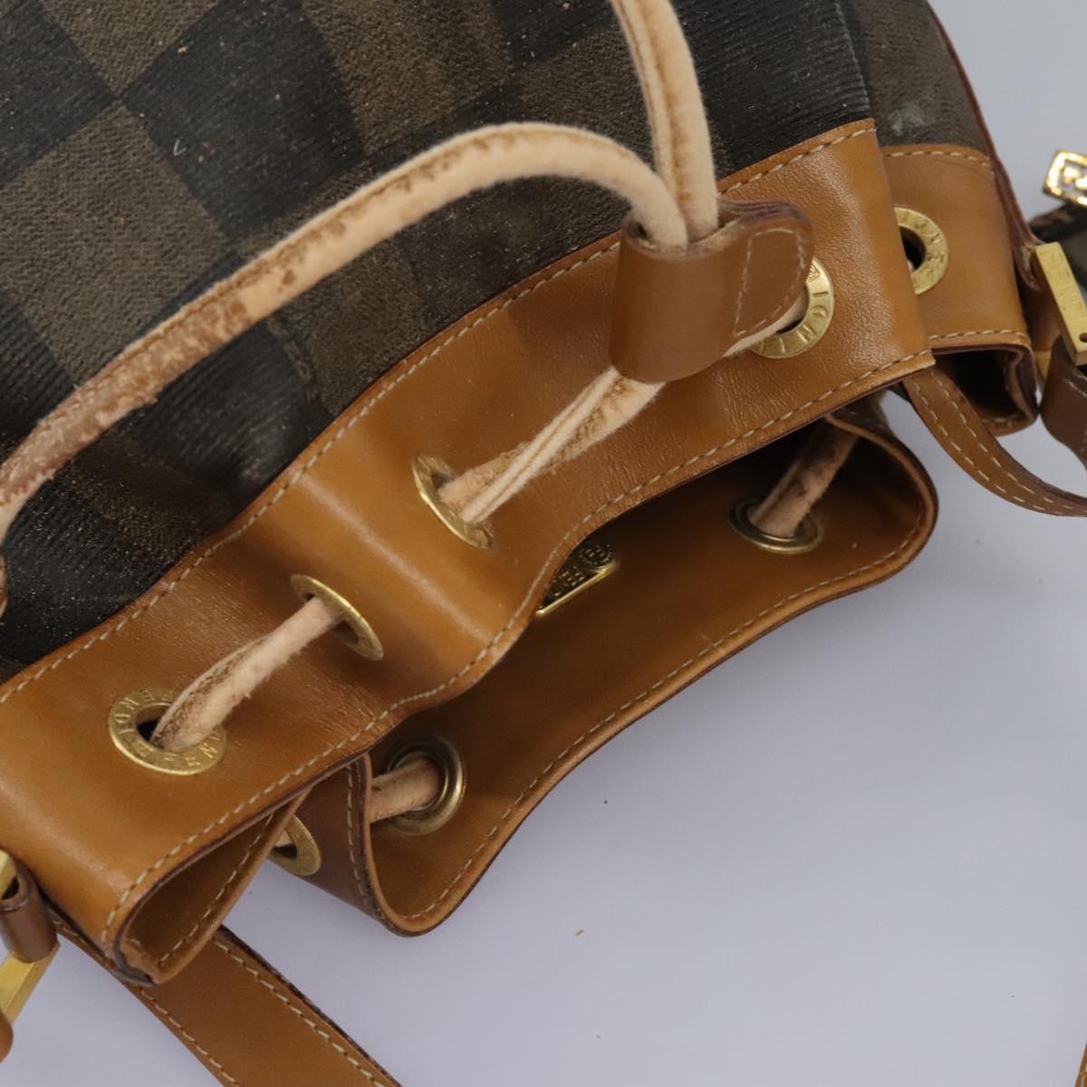 FENDI Pecan Canvas Shoulder Bag PVC Leather Brown Auth th5553