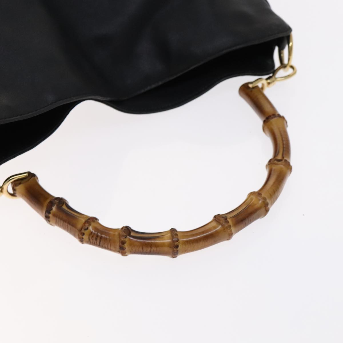 GUCCI Bamboo Hand Bag Leather 2way Black Gold 001 2113 1577 Auth th5555
