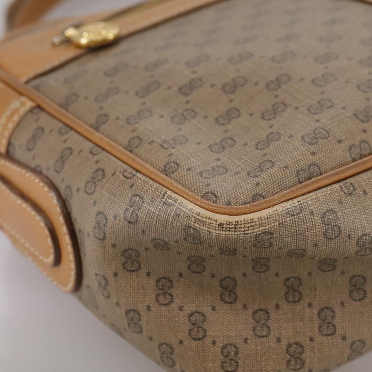 GUCCI Micro GG Supreme Web Sherry Line Shoulder Bag PVC Beige Red Auth th5563