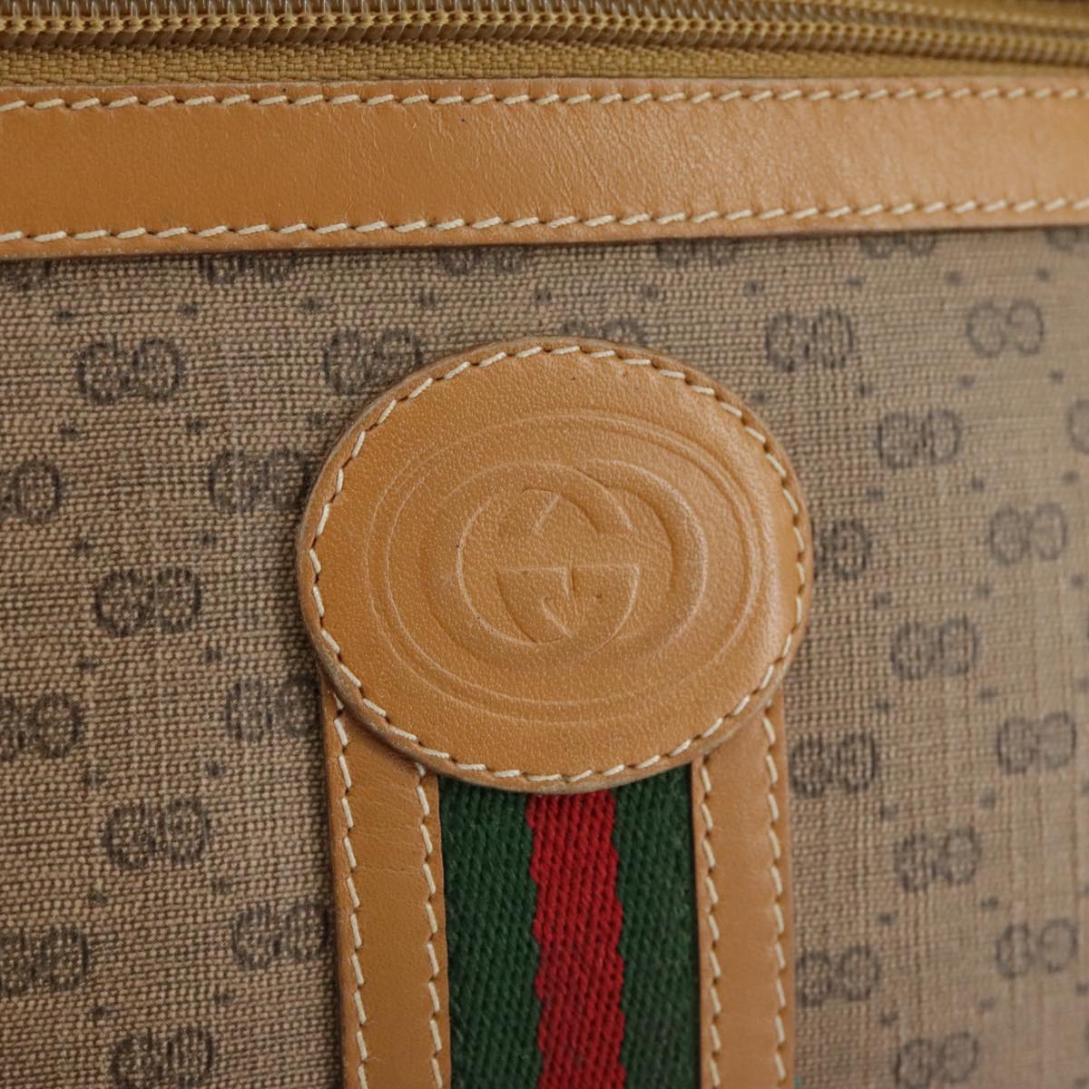 GUCCI Micro GG Supreme Web Sherry Line Shoulder Bag PVC Beige Red Auth th5563