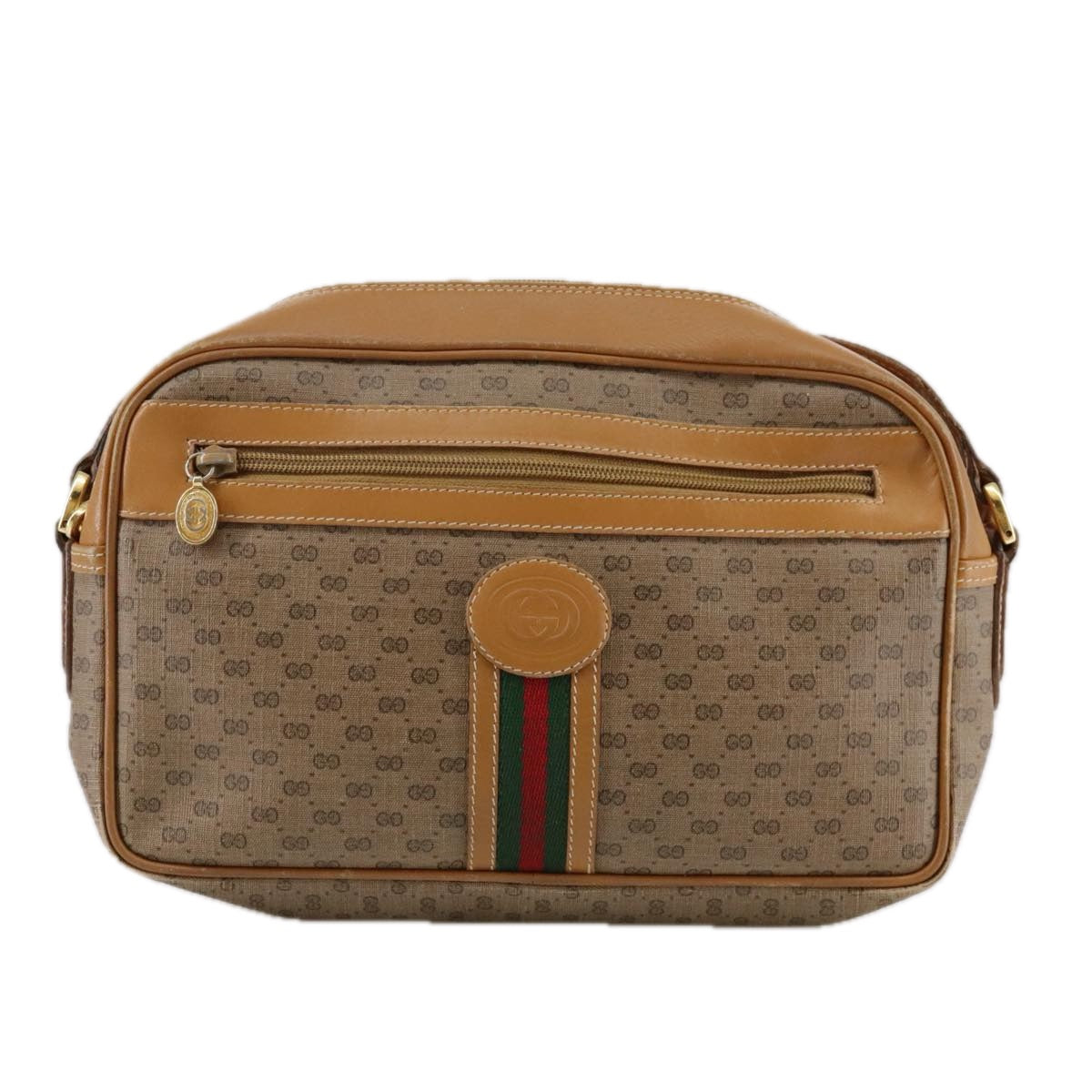 GUCCI Micro GG Supreme Web Sherry Line Shoulder Bag PVC Beige Red Auth th5563