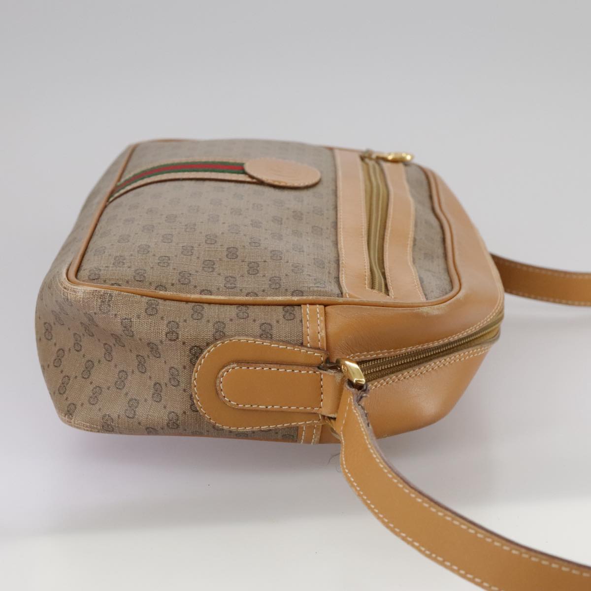 GUCCI Micro GG Supreme Web Sherry Line Shoulder Bag PVC Beige Red Auth th5563