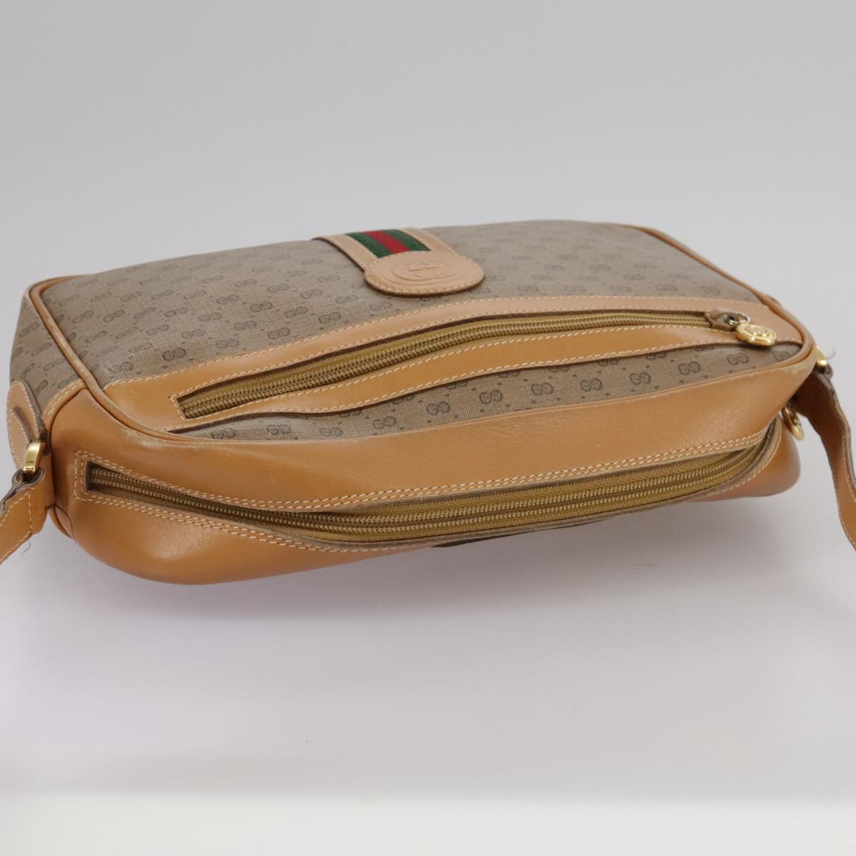 GUCCI Micro GG Supreme Web Sherry Line Shoulder Bag PVC Beige Red Auth th5563
