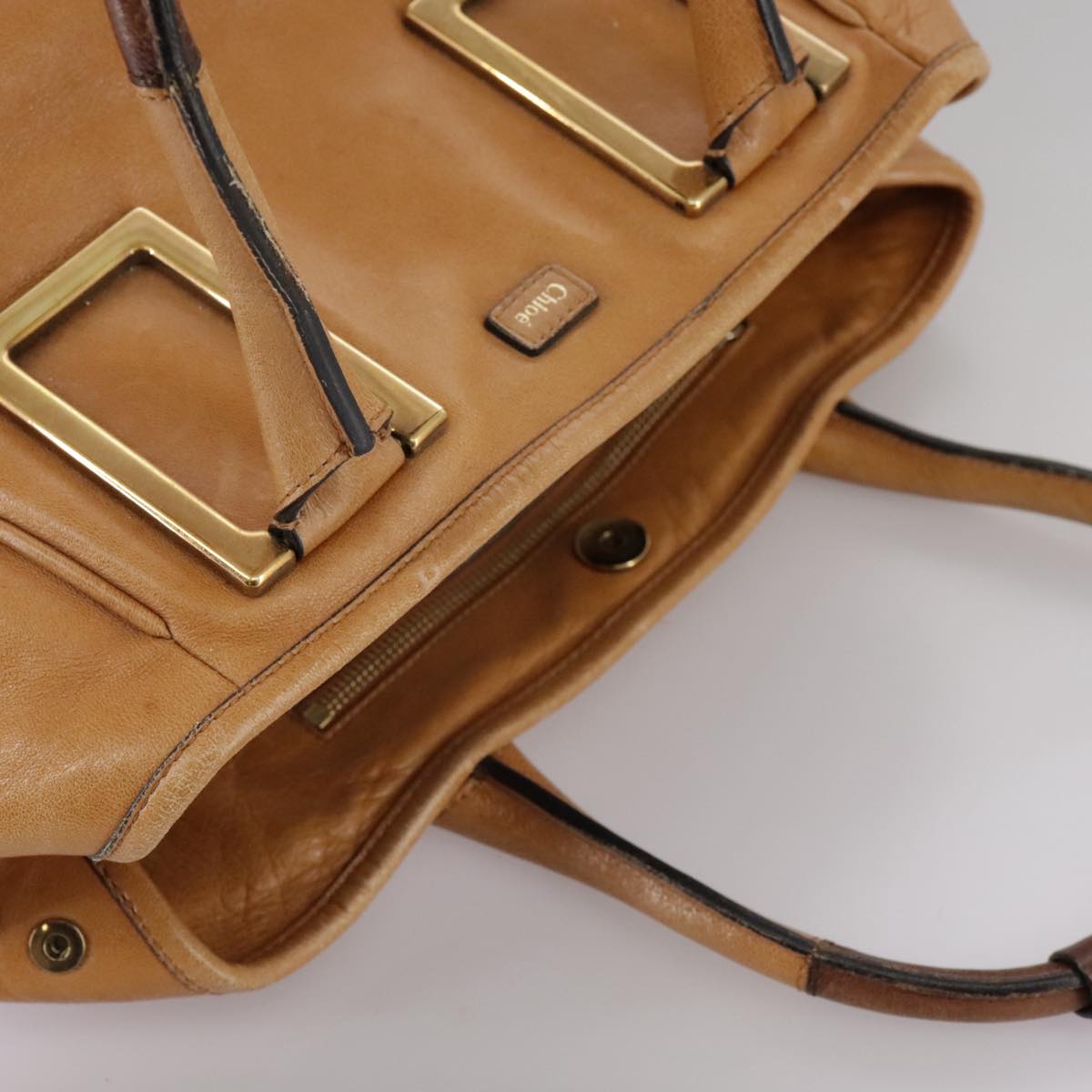 Chloe Etel Hand Bag Leather Brown Gold Auth th5573