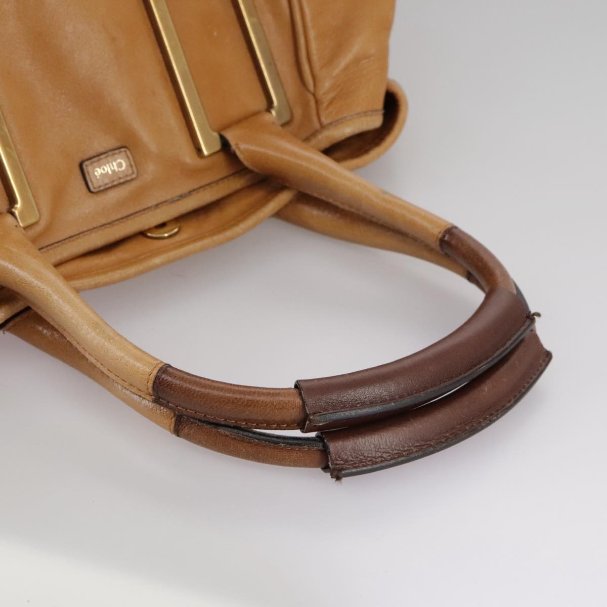 Chloe Etel Hand Bag Leather Brown Gold Auth th5573