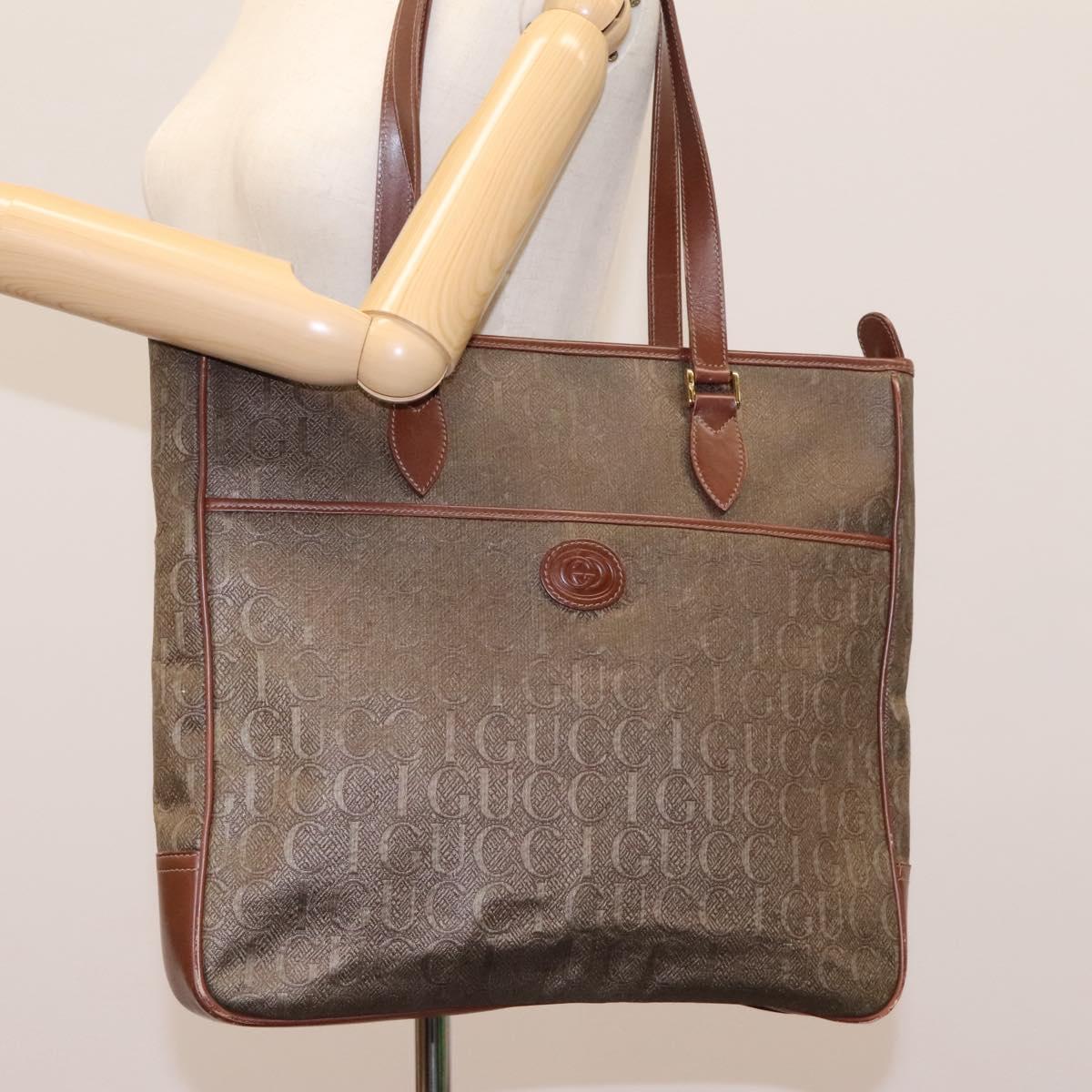GUCCI Tote Bag Canvas Khaki 002 39 0149 Auth th5601