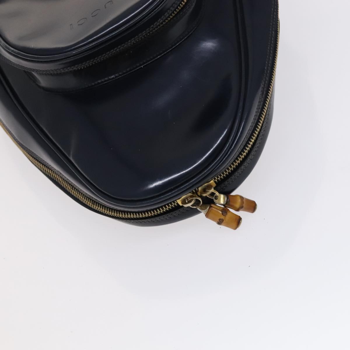 GUCCI Bamboo Shoulder Bag Patent leather Navy Gold 003 2113 0027 Auth th5637