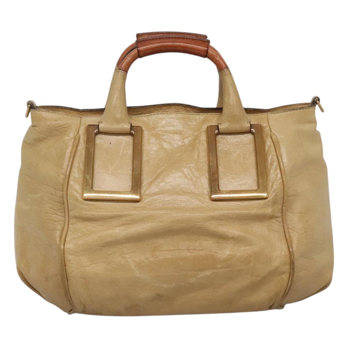 Chloe Hand Bag Leather 2way Beige Gold Auth th5645