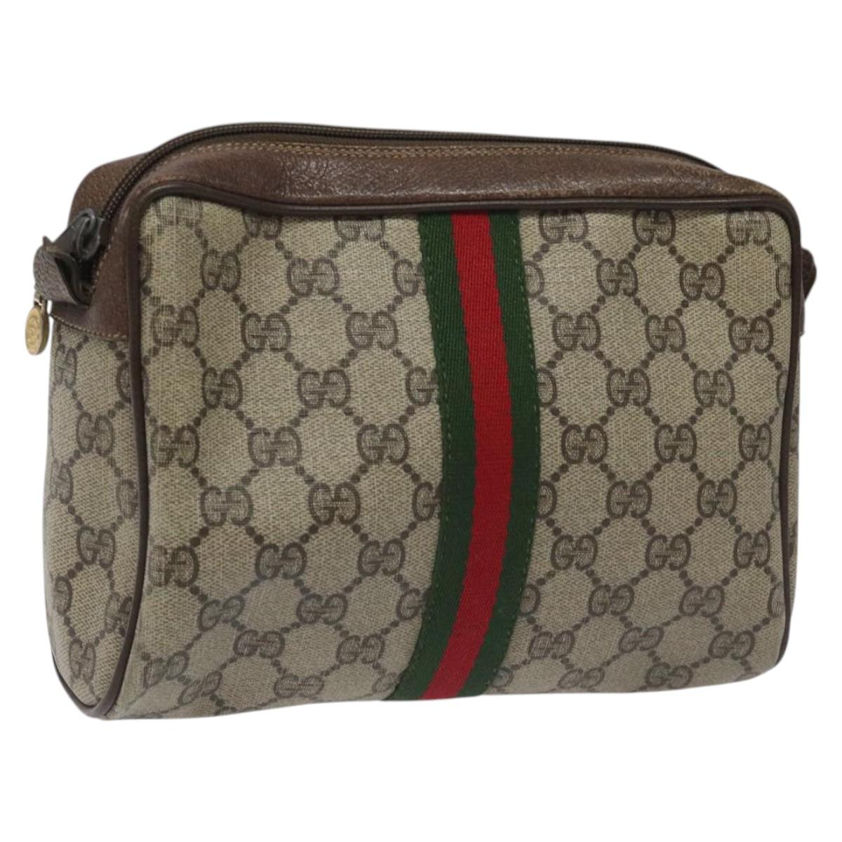 GUCCI GG Supreme Web Sherry Line Clutch Bag PVC Beige Red 56 01 012 Auth th5648