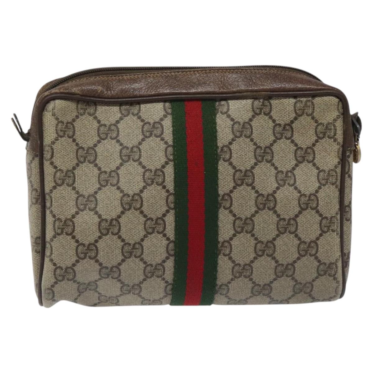 GUCCI GG Supreme Web Sherry Line Clutch Bag PVC Beige Red 56 01 012 Auth th5648