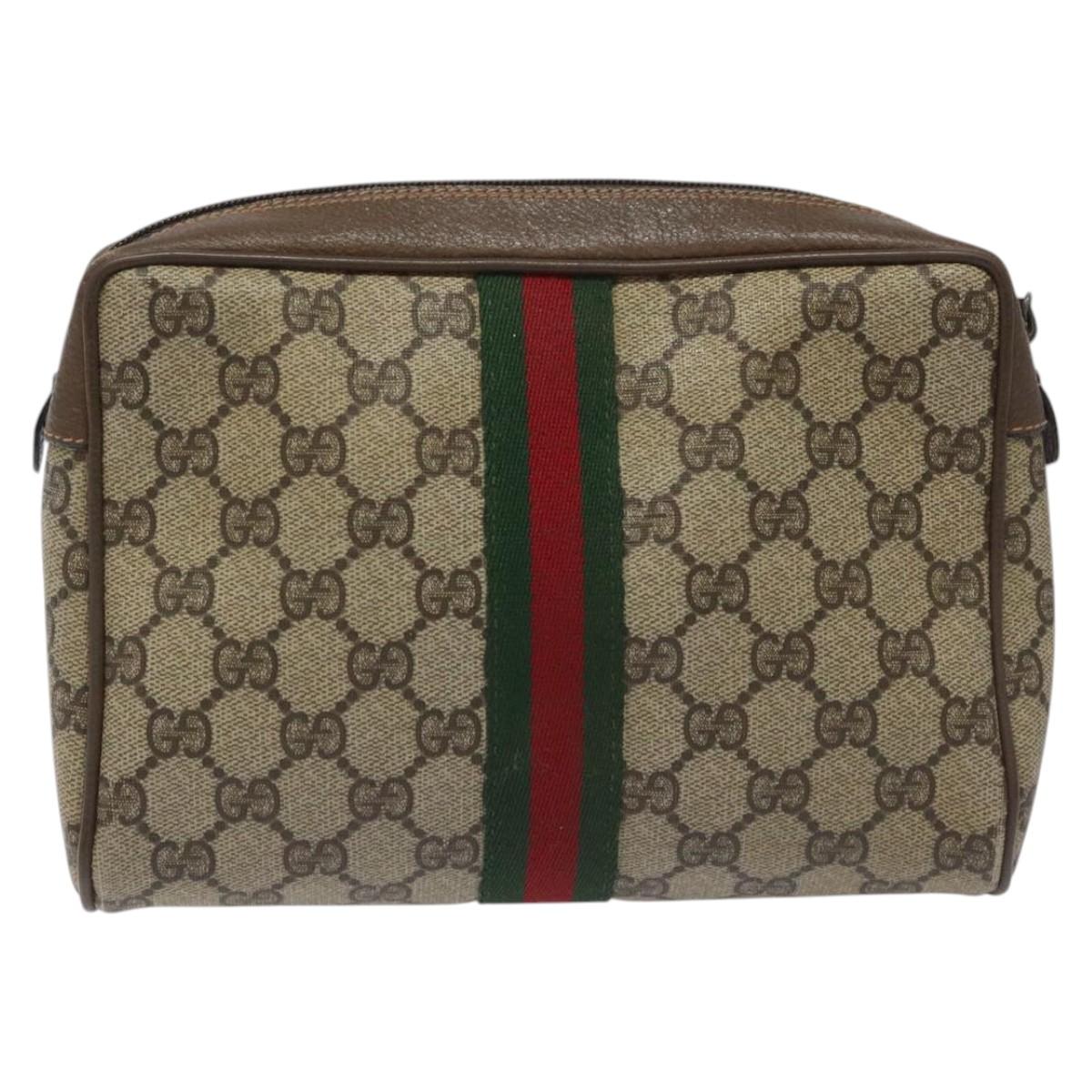 GUCCI GG Supreme Web Sherry Line Clutch Bag PVC Beige Red 89 01 012 Auth th5649