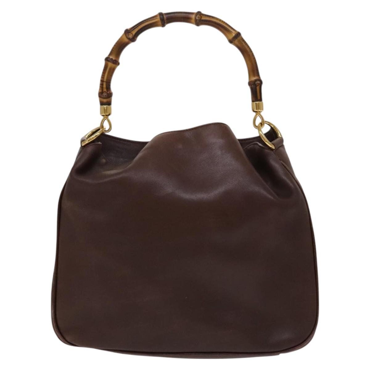 GUCCI Bamboo Hand Bag Leather 2way Brown Gold 001 14 1638 Auth th5652