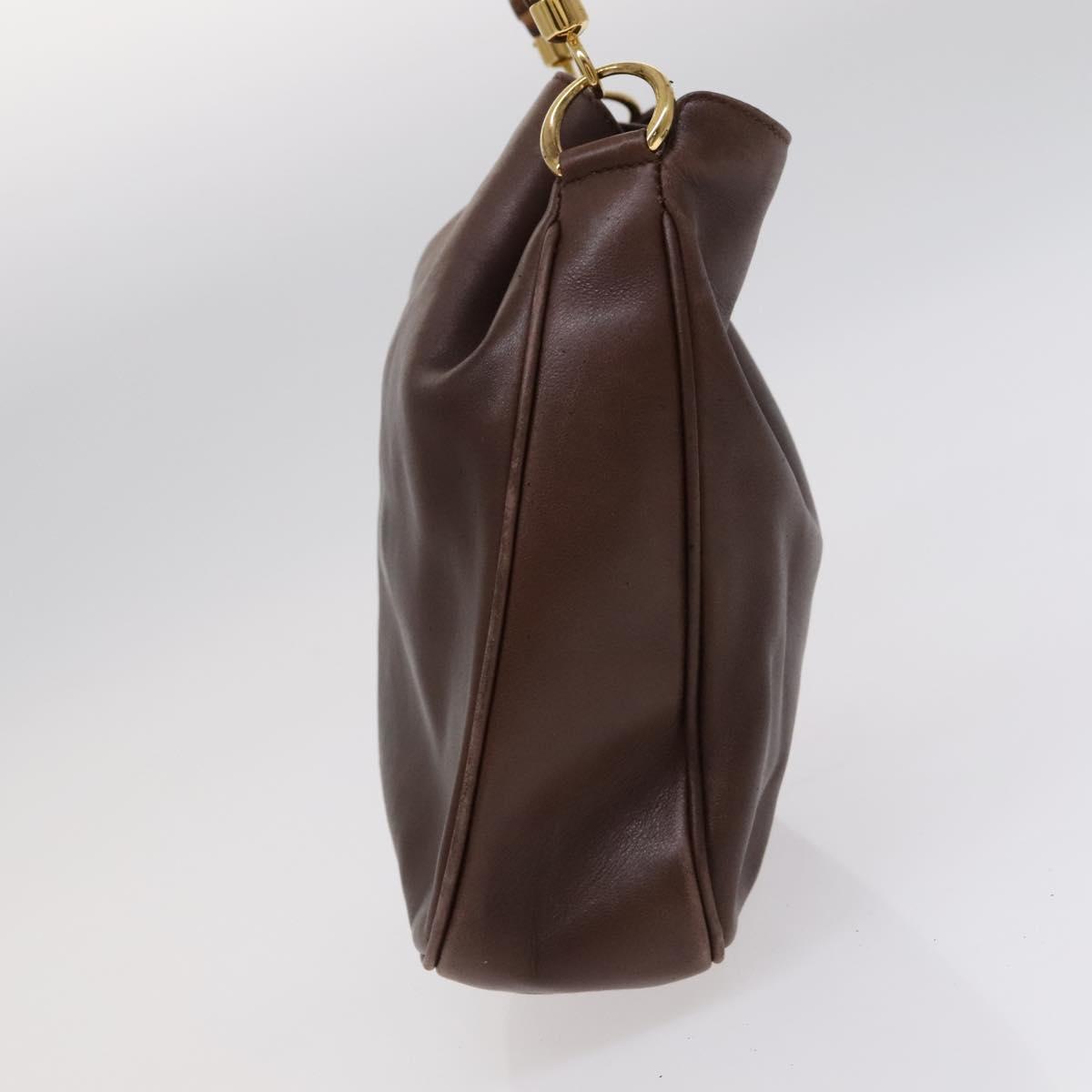 GUCCI Bamboo Hand Bag Leather 2way Brown Gold 001 14 1638 Auth th5652