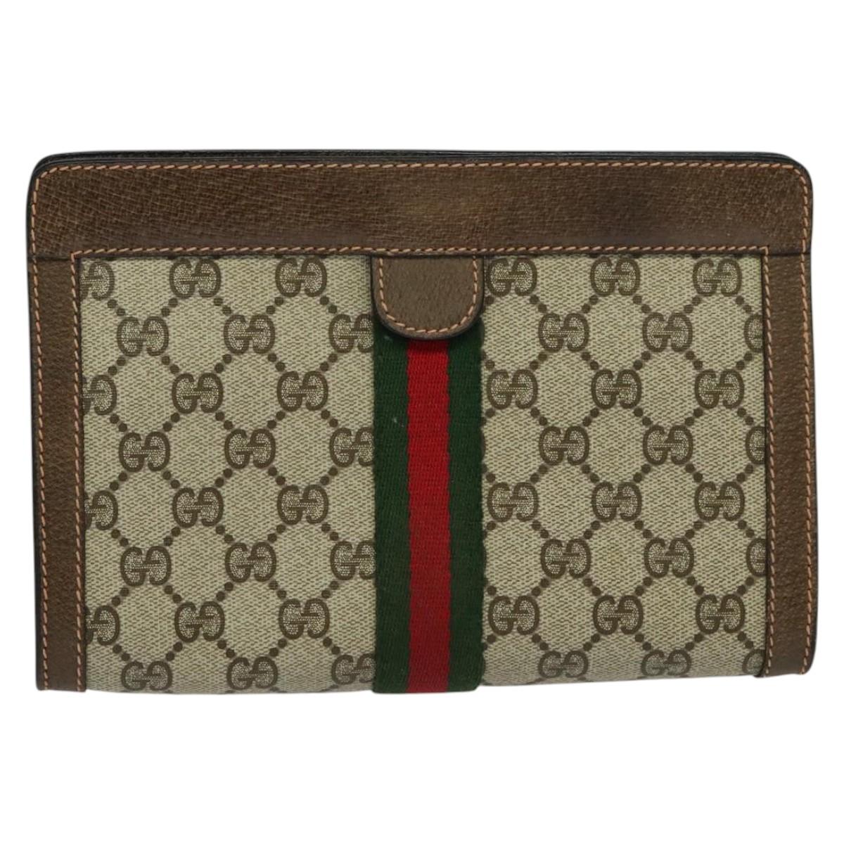 GUCCI GG Supreme Web Sherry Line Clutch Bag PVC Beige Red 89 01 001 Auth th5661
