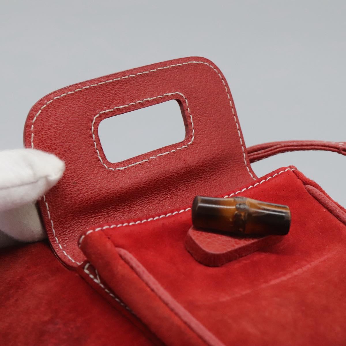 GUCCI Bamboo Backpack Suede Leather Red Gold 003 2852 0030 0 Auth th5663