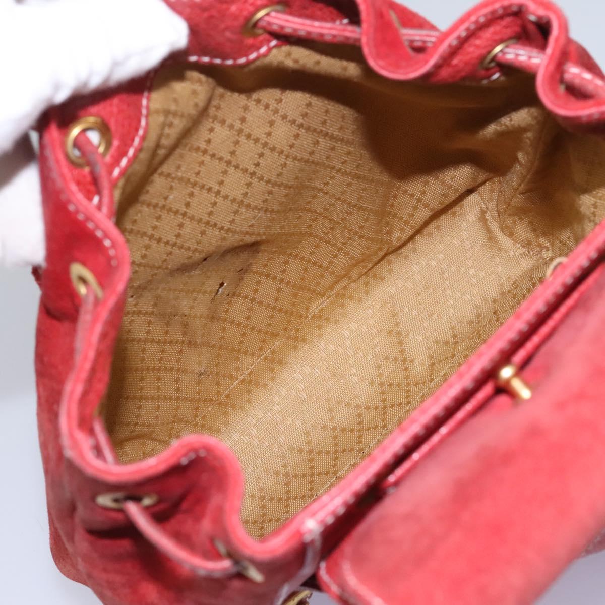 GUCCI Bamboo Backpack Suede Leather Red Gold 003 2852 0030 0 Auth th5663