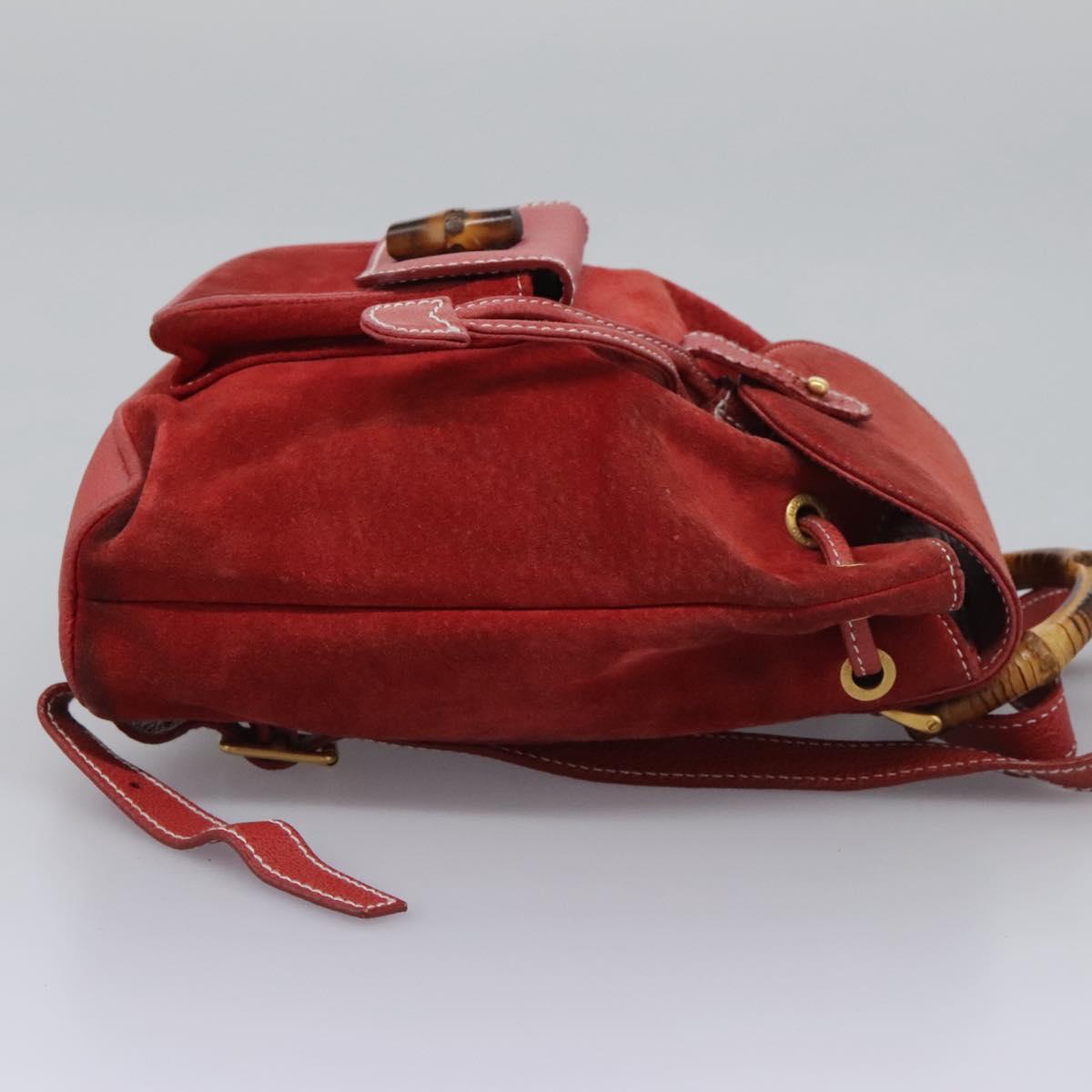 GUCCI Bamboo Backpack Suede Leather Red Gold 003 2852 0030 0 Auth th5663
