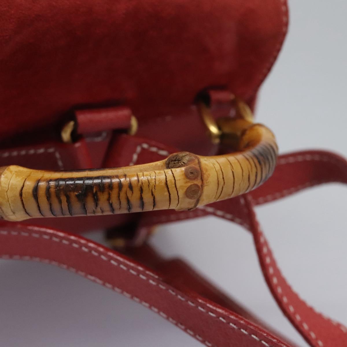 GUCCI Bamboo Backpack Suede Leather Red Gold 003 2852 0030 0 Auth th5663
