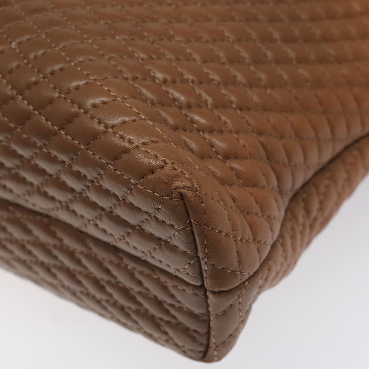 BALLY Quilted Hand Bag Leather Brown Gold Auth th5678