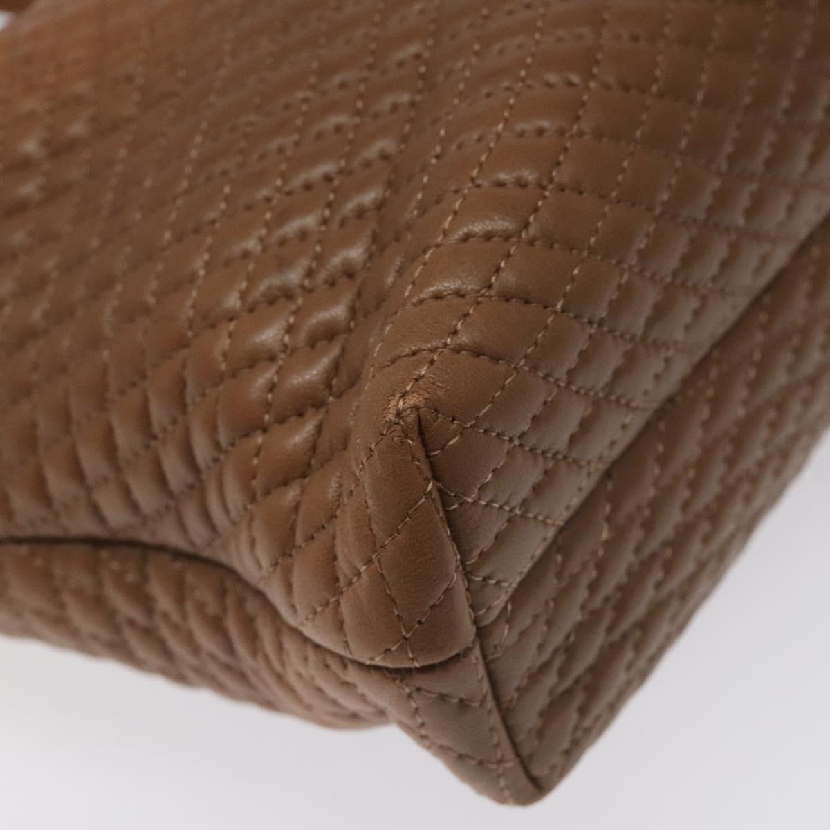 BALLY Quilted Hand Bag Leather Brown Gold Auth th5678