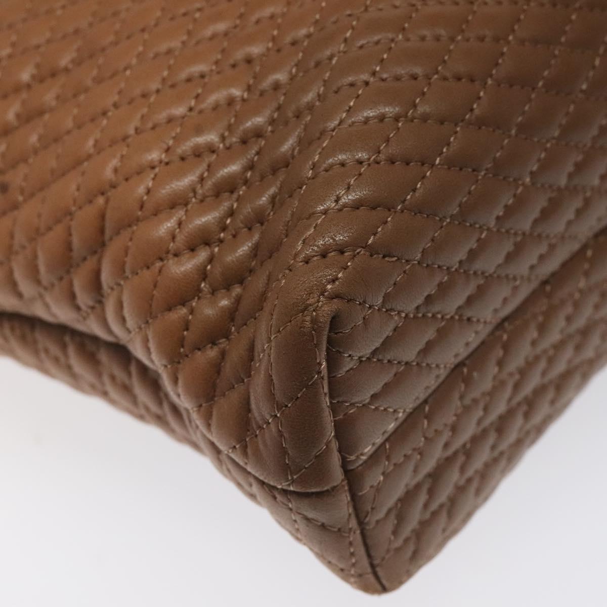 BALLY Quilted Hand Bag Leather Brown Gold Auth th5678