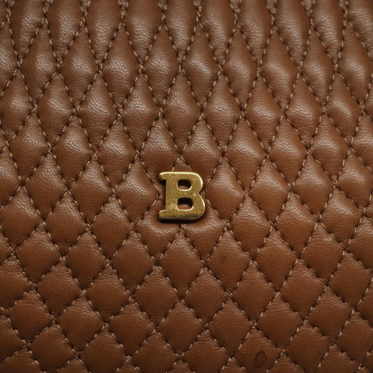BALLY Quilted Hand Bag Leather Brown Gold Auth th5678
