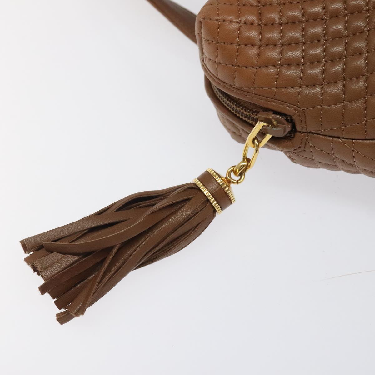 BALLY Quilted Hand Bag Leather Brown Gold Auth th5678