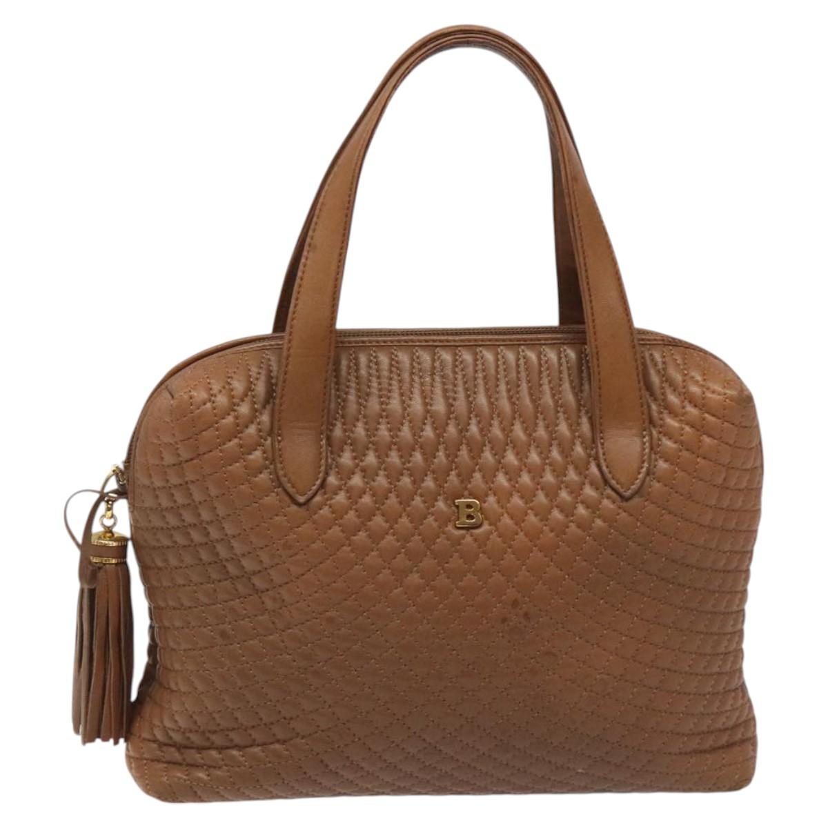 BALLY Quilted Hand Bag Leather Brown Gold Auth th5678