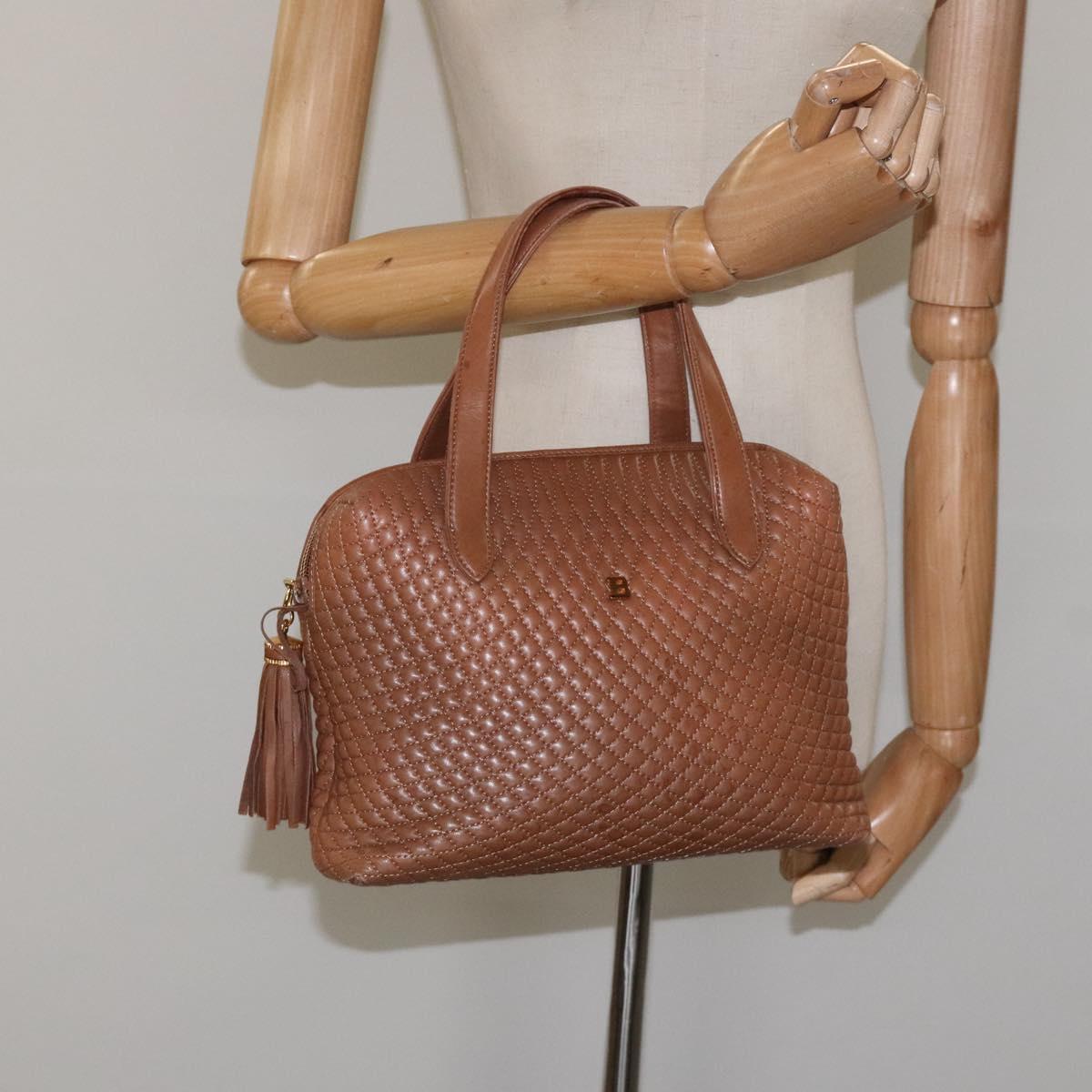 BALLY Quilted Hand Bag Leather Brown Gold Auth th5678