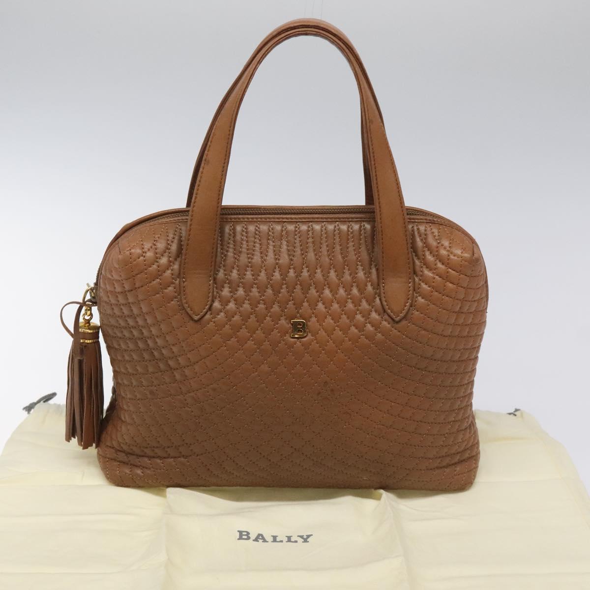 BALLY Quilted Hand Bag Leather Brown Gold Auth th5678