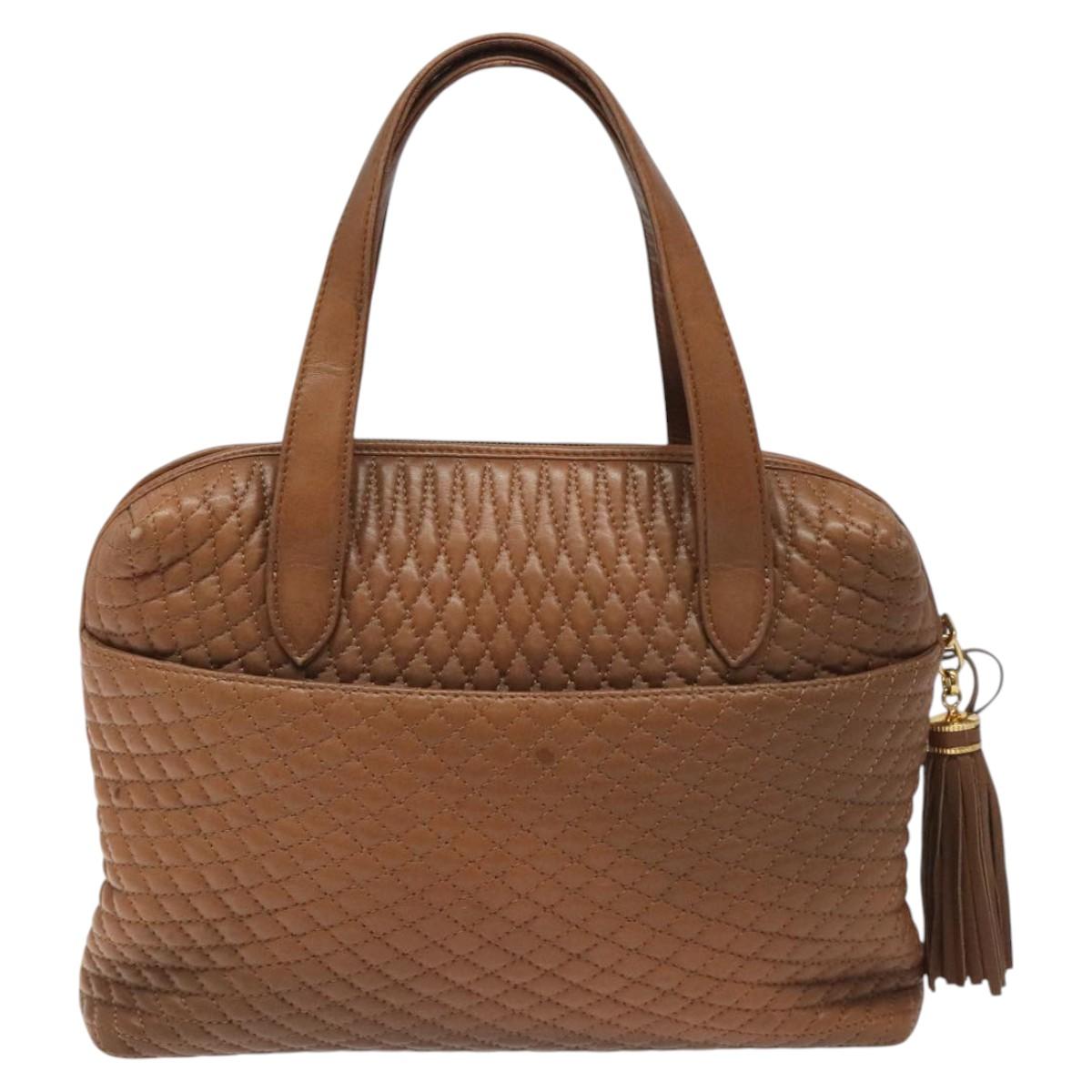 BALLY Quilted Hand Bag Leather Brown Gold Auth th5678