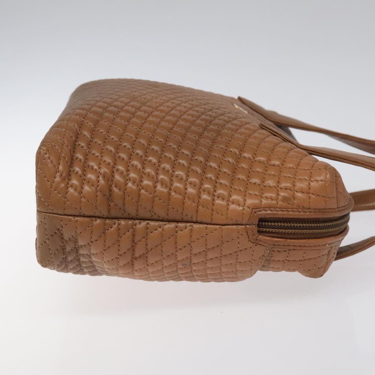 BALLY Quilted Hand Bag Leather Brown Gold Auth th5678