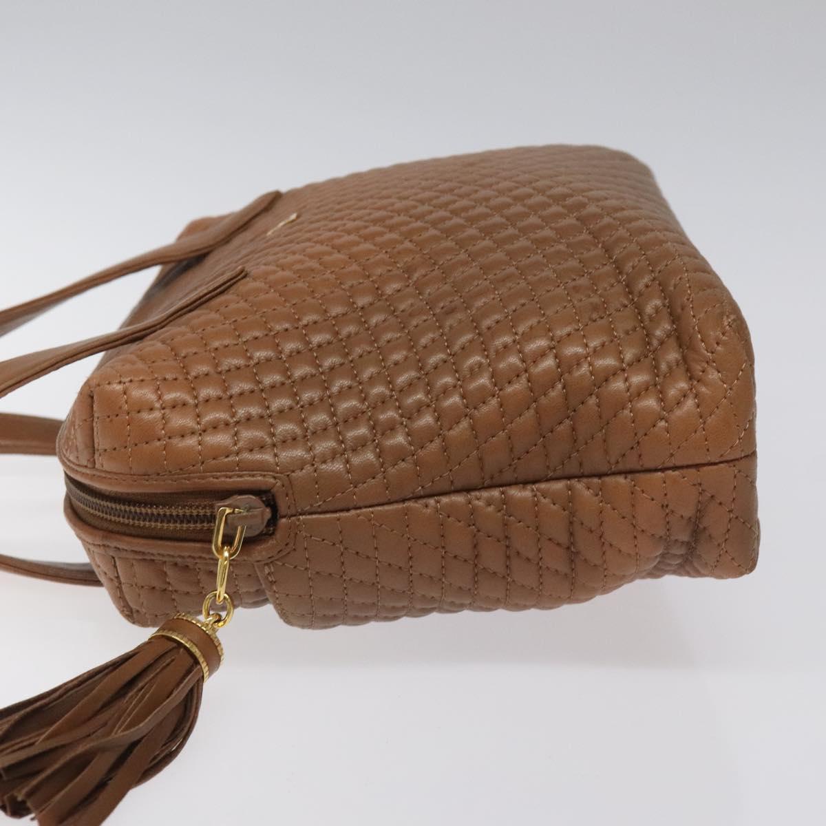 BALLY Quilted Hand Bag Leather Brown Gold Auth th5678