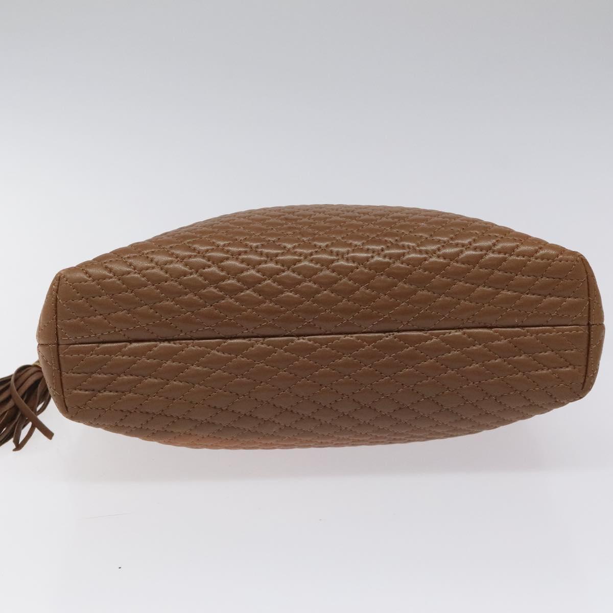 BALLY Quilted Hand Bag Leather Brown Gold Auth th5678