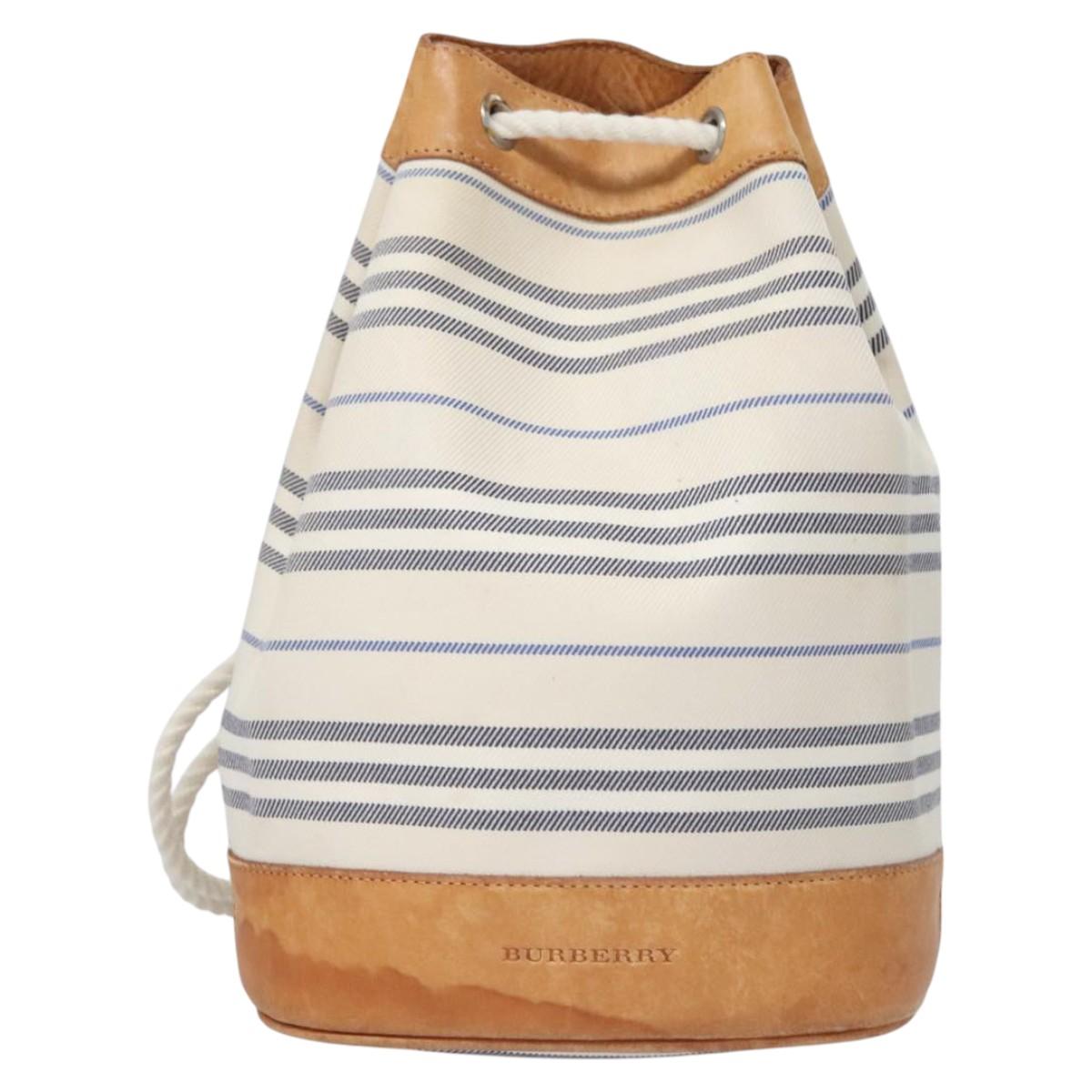 BURBERRY Backpack Canvas White Brown Auth th5698