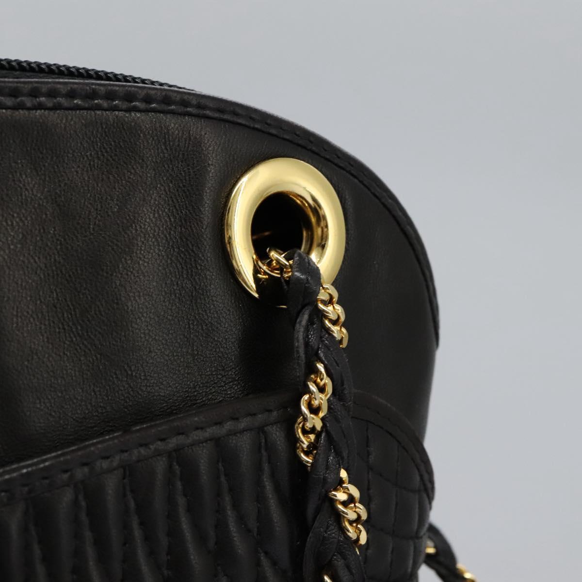 BALLY Chain Shoulder Bag Leather Black Gold Auth th5773