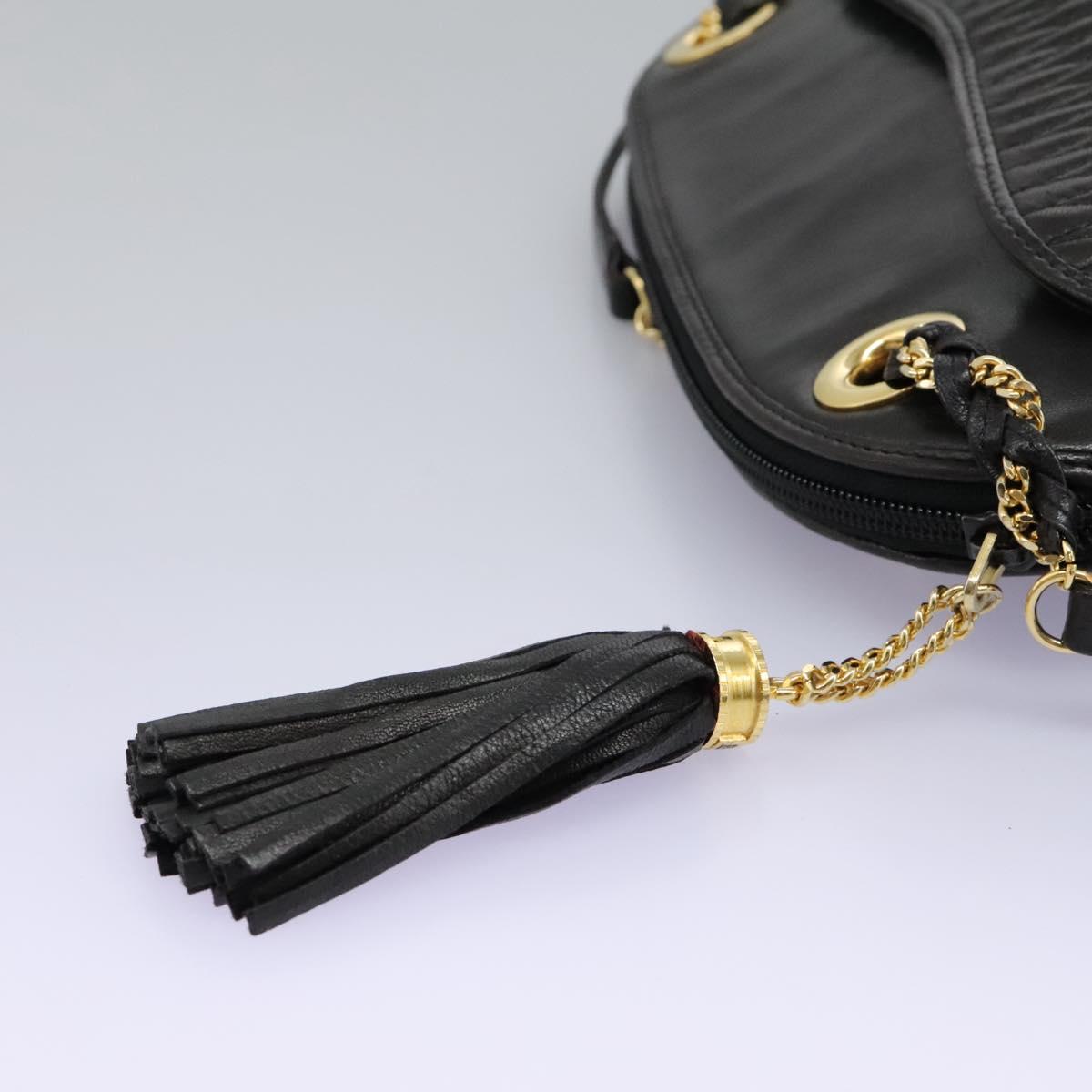 BALLY Chain Shoulder Bag Leather Black Gold Auth th5773