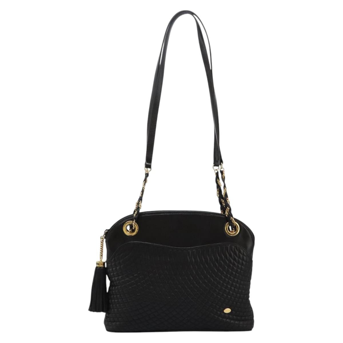 BALLY Chain Shoulder Bag Leather Black Gold Auth th5773